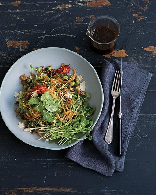 Pickled cucumber noodle, edamame, & sprout salad