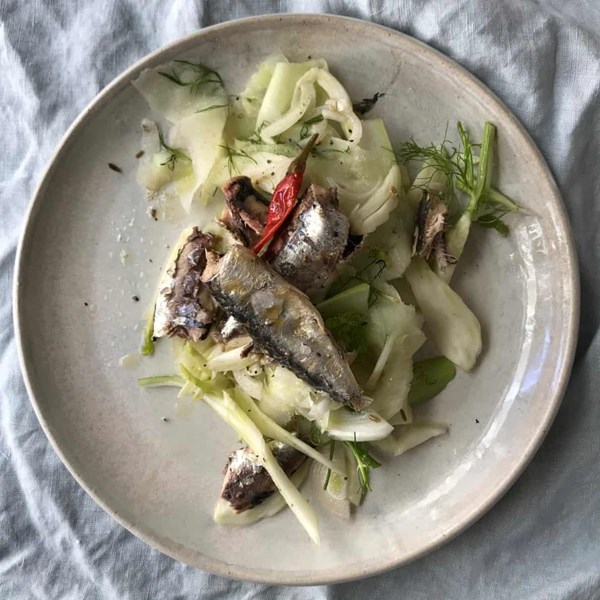 Pickled fennel slaw with tinned sardines