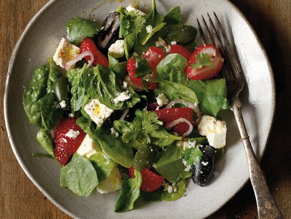 Pickled feta with cerignola olives and strawberries from 'Di Bruno Bros. House of Cheese' (Cook the Books)