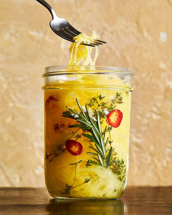 Pickled garlicky spaghetti squash