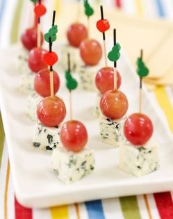 Pickled grape and blue cheese skewers