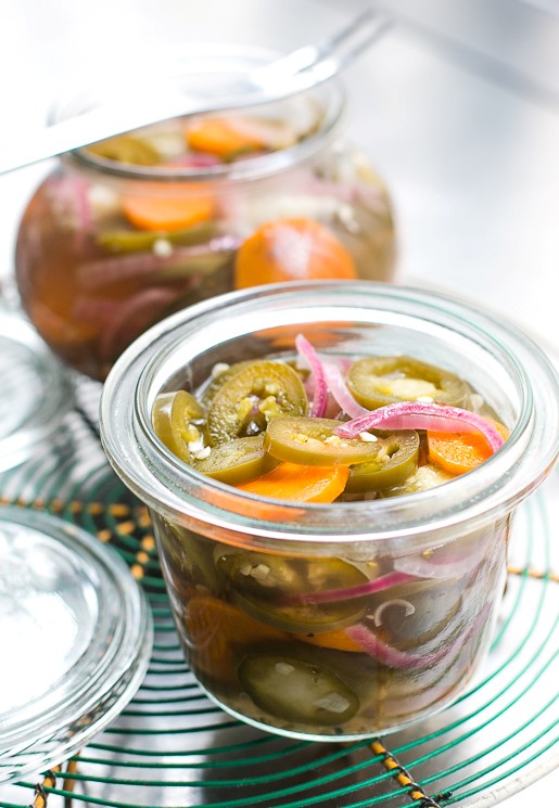 Pickled jalapeños and carrots