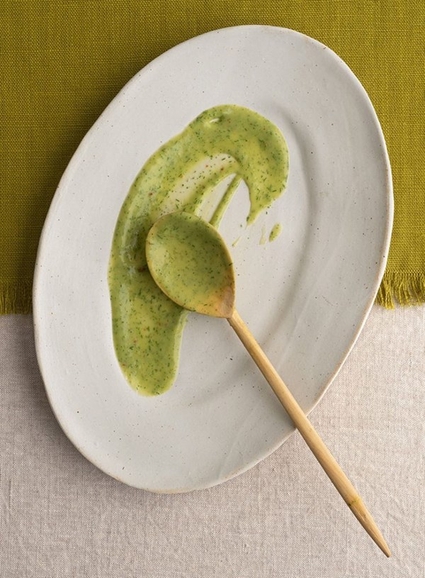 Pickled juice, dill and avocado dressing