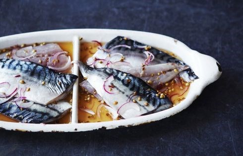 Pickled mackerel with warm potato & radish salad
