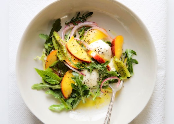 Pickled nectarine salad with burrata