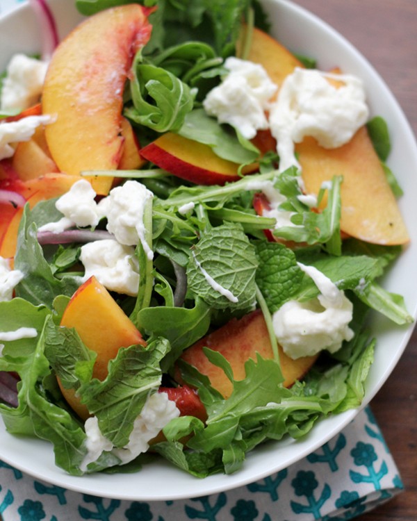 Pickled nectarine salad with burrata