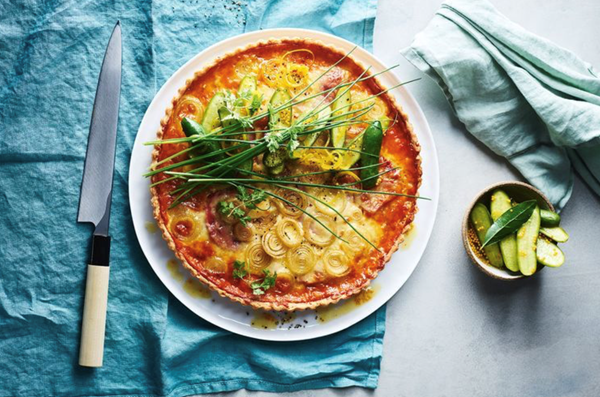 Pickled onion, ham and cheddar tart
