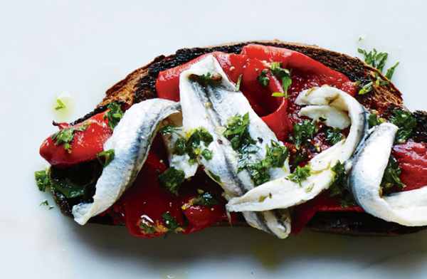 Pickled peppers and boquerónes toast