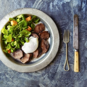 Pickled pork tongue, poached egg and watercress