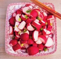 Pickled radishes and green onion