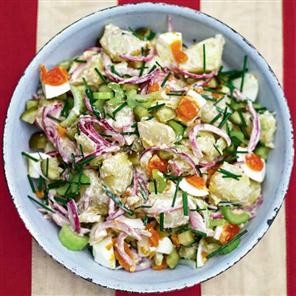 Pickled red onion potato salad