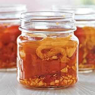Pickled roasted red peppers with garlic
