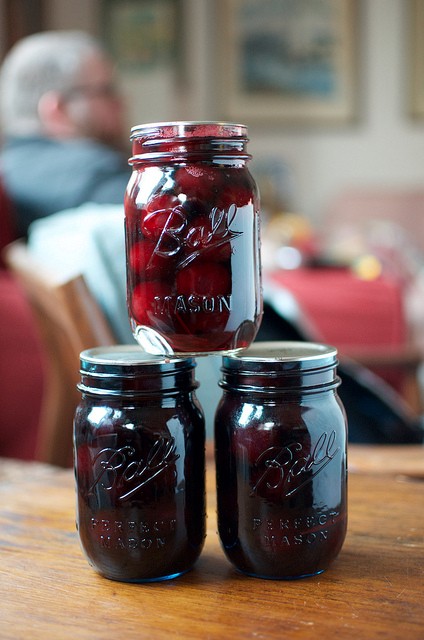 Pickled rosemary cherries