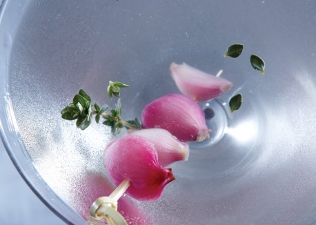 Pickled-shallot dirty vodka martinis