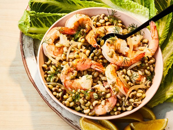 Pickled shrimp-and-field pea lettuce wraps
