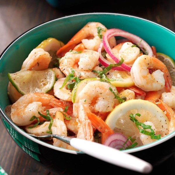 Pickled shrimp with basil