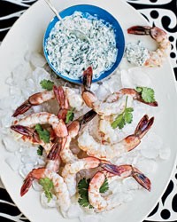 Pickled shrimp with creamy spinach dip