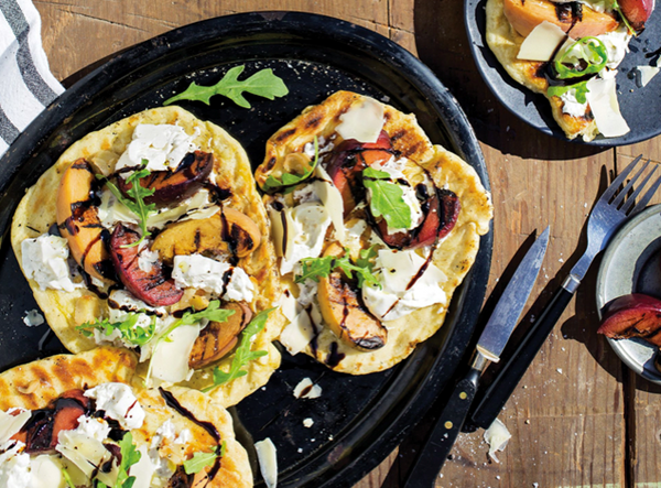Pickled stone fruit and burrata flatbread