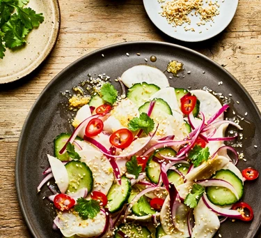 Pickled turnip, cucumber and ginger salad