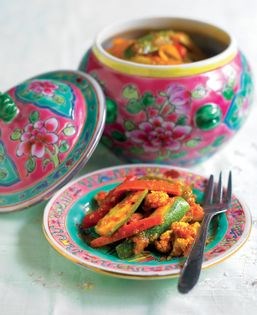 Pickled vegetable crudités in spiced vinegar (Achar)
