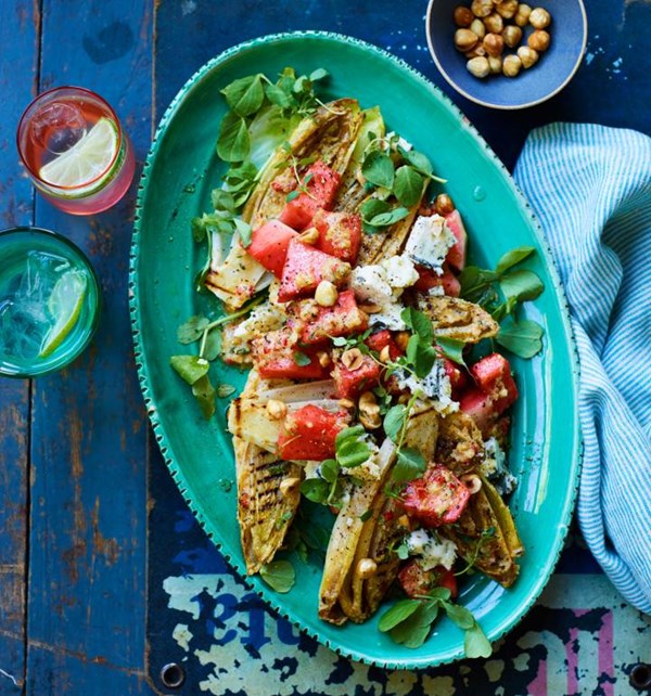 Pickled watermelon and blue cheese salad