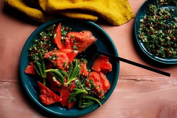 Pickled watermelon with chimichurri 