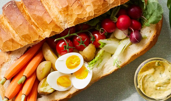 Picnic loaf with herb mayonnaise