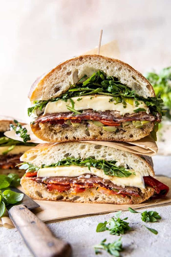 Picnic style Brie and prosciutto sandwich