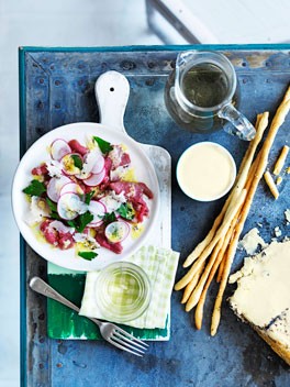 Piedmontese-style veal carpaccio with truffle pecorino and sea salt grissini