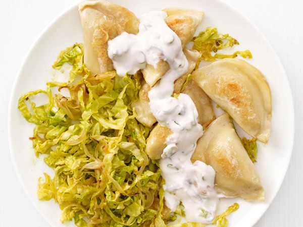 Pierogi with curried cabbage