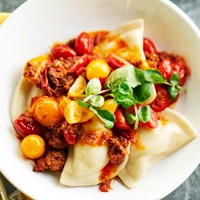 Pierogies with meat sauce