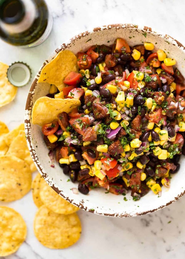 Pig out salsa (chorizo, black bean and corn salsa)