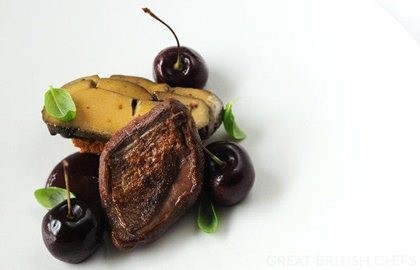 Pigeon, coffee-cured foie gras, Isle of Wight cherries and spiced bread