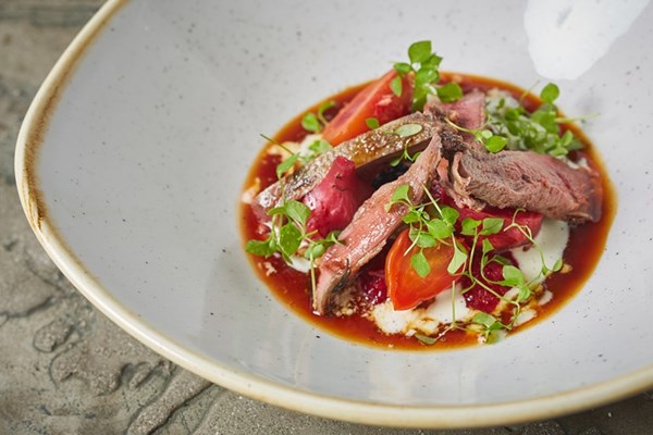 Pigeon with beetroot, berries and buttermilk