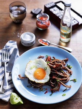 Pigs’ ears with chilli, lime and fried egg