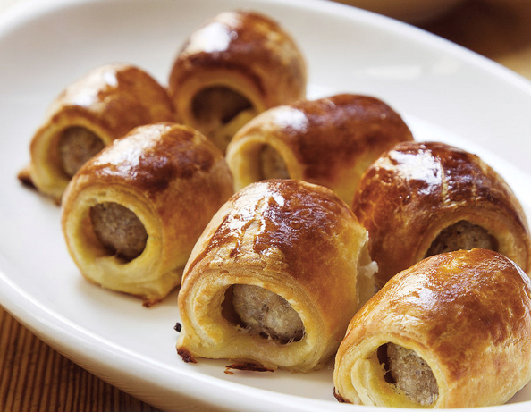 Pigs in a blanket with herbed mustard dipping sauce