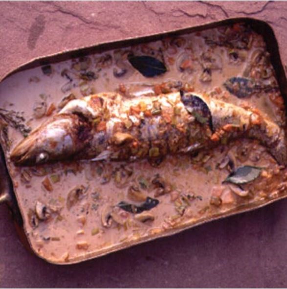Pike perch braised in pinot noir