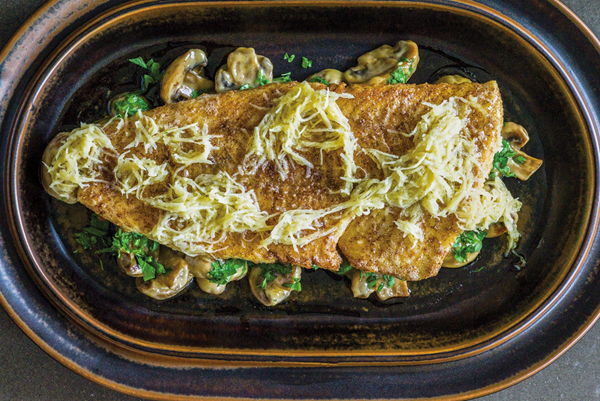 Pike-perch with creamed mushrooms and horseradish butter