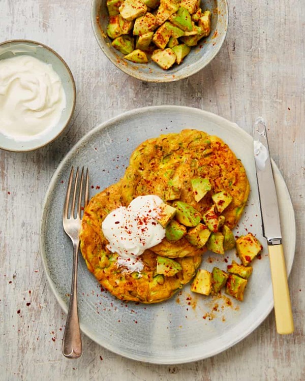 Pillowy pakora pancakes with avocado salsa