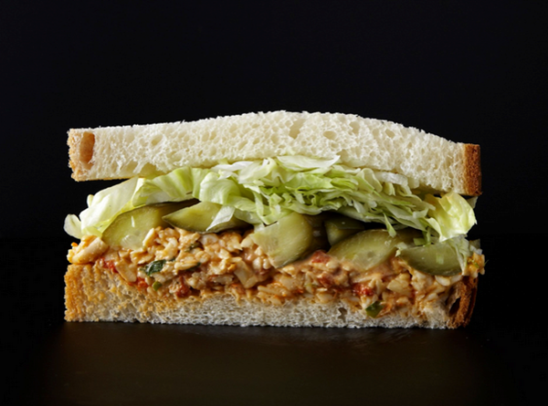 Pimento cheese sandwich with homemade pickles