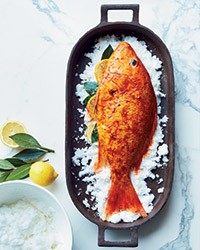 Pimentón-roasted red snapper with herb salad