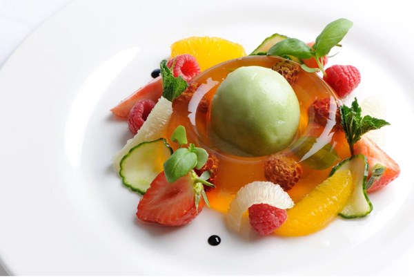 Pimm's jelly with cucumber sorbet [Josh Eggleton]