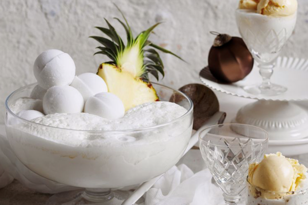 Pina colada dessert punch with edible baubles