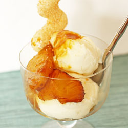 Pina colada sorbet with caramelized pineapple and coconut meringues