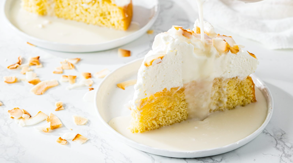 Piña colada tres leches cake
