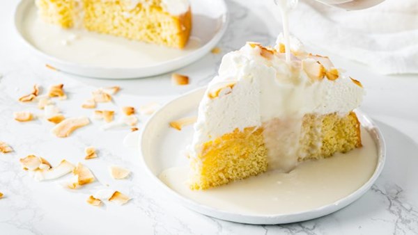 Piña colada tres leches cake