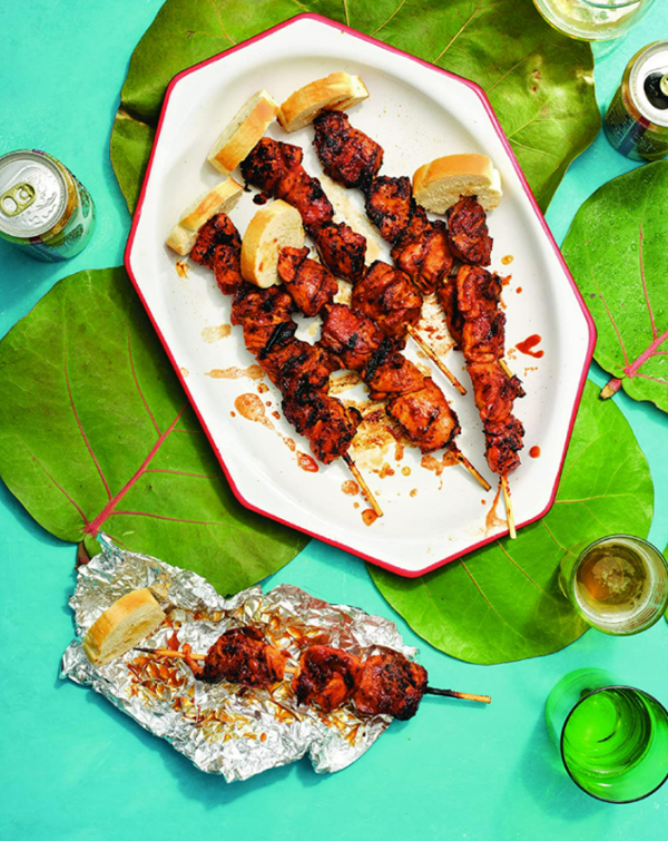 Pinchos with guava BBQ sauce