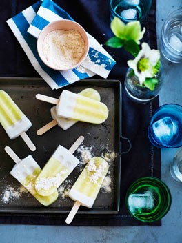 Pine-lime coconut pops with passionfruit sherbet