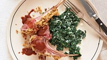 Pine nut and potato chip-crusted rack of lamb