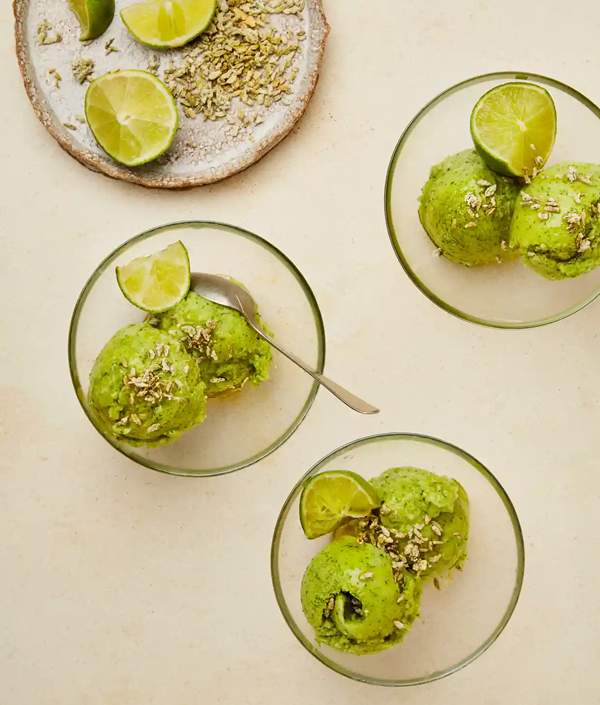 Pineapple and herb sorbet with candied fennel